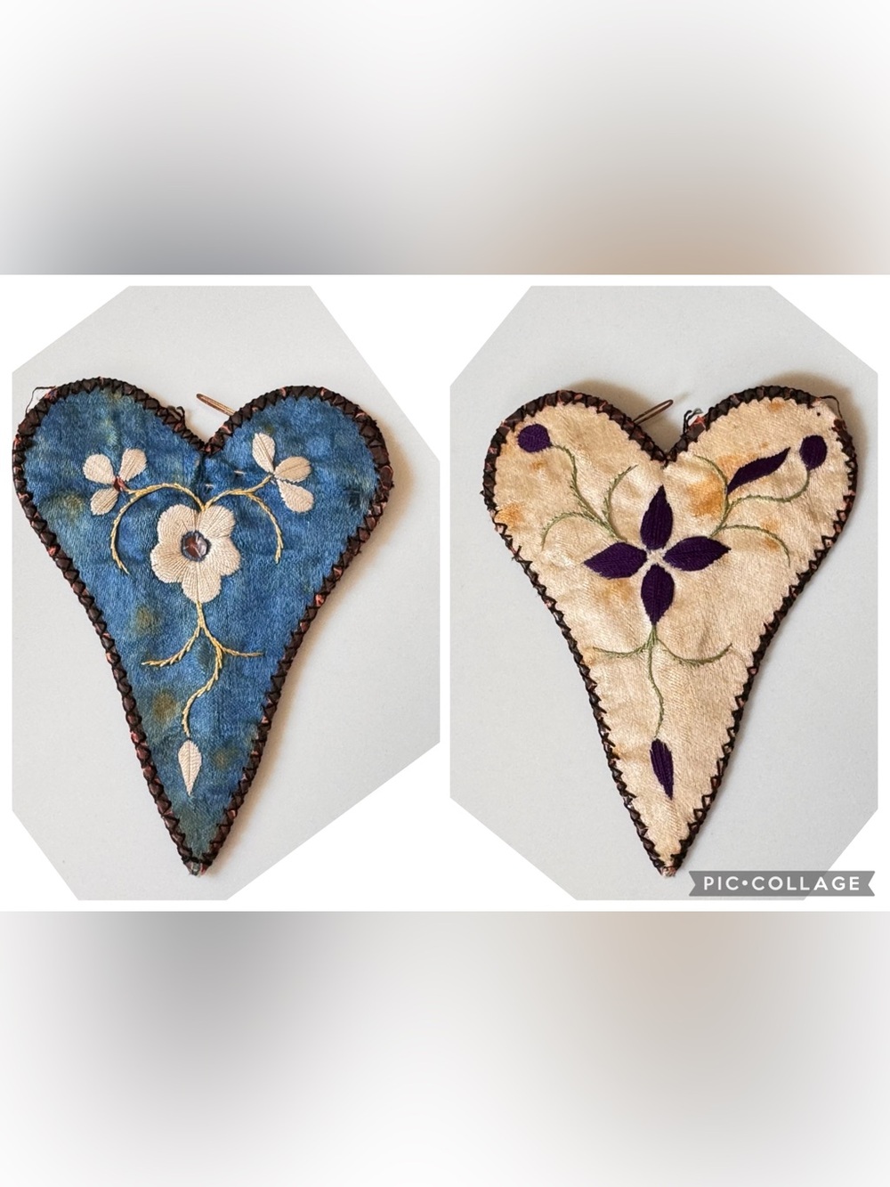 Antique Silk Embroidered Heart Scissor Case Pouch Victorian Chatelaine Sewing - Picture 2 of 14